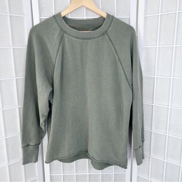 aerie Tops - Aerie Oversized Olive Green Jersey Crewneck Pullover Sweatshirt XS